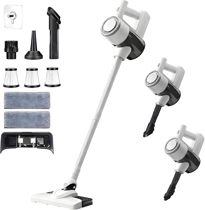 Cordless Mop and Vacuum Combo, Hardwood Floors Vacuum All in One, Lightweight Stick Wireless Cleaner, Detachable Water Tank and Mop, Ideal for Hard Floor & Pet Hair, Wet Dry Vacuum Cleaner