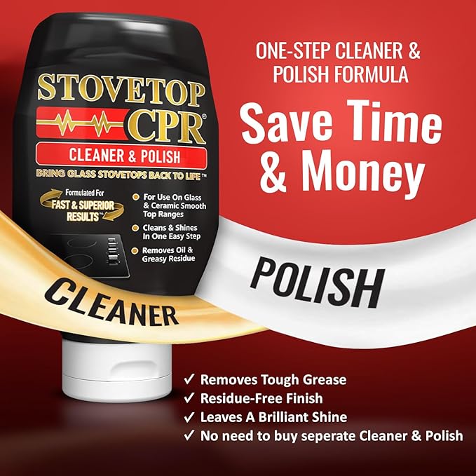 Stovetop CPR 2-in-1 Glass Stovetop Cleaner and Glass Polish (18oz) - Ceramic Top Stove Cleaner, Oven Top, Cooktop, Electric Stove Ceramic