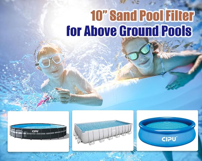 CIPU 10-inch Sand Filter Pump System Handy 4-Way Valve for Above Ground Pools with 0.25HP Pool Pump 115V 6-Foot Cord to Easy Installation