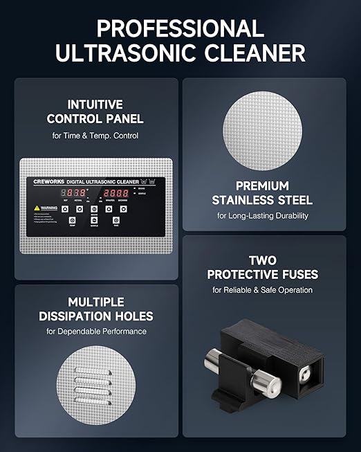 CREWORKS 6L Digital Ultrasonic Cleaner with Degas & Gentle Modes, 1.6 gal. Ultrasonic Cleaning Machine, 180W Professional Ultrasound Cleaner with 300W Heater & 1-30 min. Timer for Glasses Toys Tools