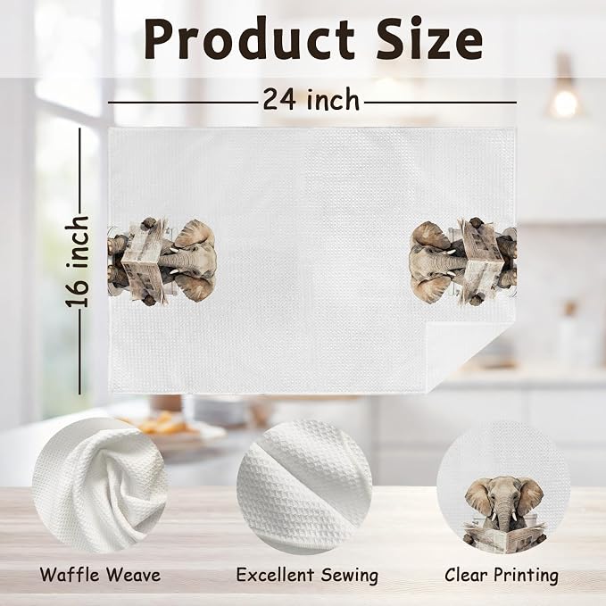 Funny Elephant Hand Towels for Bathroom Washroom Kitchen Safari Decor, Elephants Themed Gifts Dish Tea Towels for Women Men, Cute Elephants Animals Decorative Hand Towels Set of 2, 16x24 Inch