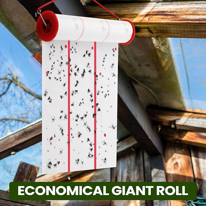 Qualirey Giant Sticky Fly Traps, Fly Strips for Indoor Outdoor Hanging Flying Tapes Non Toxic Ribbon Fruit Gnat Killer for Mosquito Plants House Horse Stable(30 ft,White,10 Pcs)