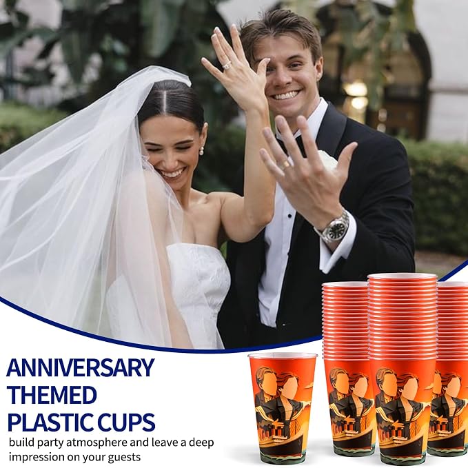 20 Sets Nautical Party Love Theme Disposable Plastic Cups 16 Oz Drinking Cup with Lid, Cruise Ship Classic Movie Birthday Party Anniversary(love)