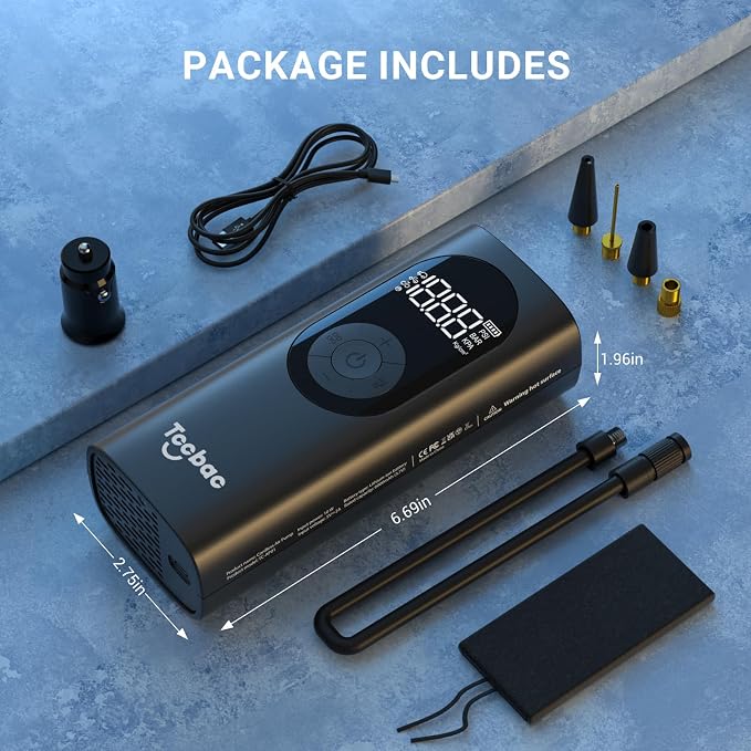 Tire Inflator Portable Air Compressor for Car with 12 AC/DC Power Adapter Kit