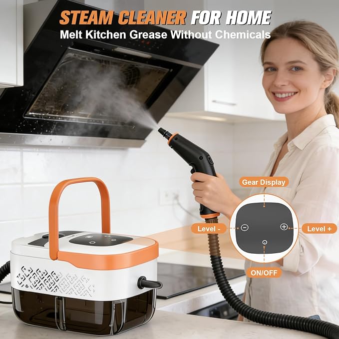 Steam Cleaner,2500W Portable Handheld Steamer- 6-Level Adjustable Steamer with 15S Heat-Up, Large Water Tank & 17-Piece Accessory Kit - Deep Clean Grease, Grout, Tile, Floors