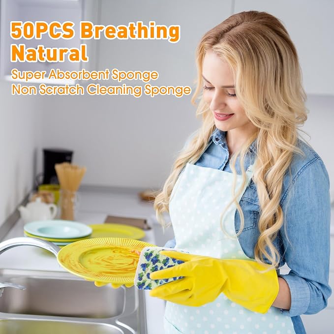 Maxdot 50 Counts Compressed Cellulose Sponges Bulk Fruits Pattern Natural Kitchen Compostable Non Scratch Dish Sponges for Washing Dishes,Cleaning Countertop Sink,Kids DIY