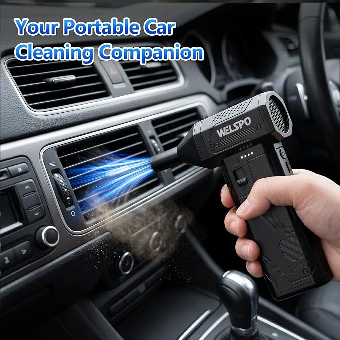 Welspo Compressed Air Duster 260000RPM Super Power Electric Air Duster Rechargeable, 3-Gear Adjustable Blower with Brushless Motor, Cordless Dust Blower for Keyboard, PC, Car, Home & Outdoor Use