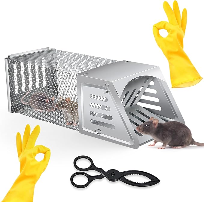 2026 Humane Rat Trap Outdoor Chipmunk Rodent Traps Humane Mouse Trapss Indoor Squirrel Trap,Sensitive Pedal Trigger,Metal Rat Live Animal Traps for Mice,Moles,Voles,Rodents(Include Gloves&Clamps)