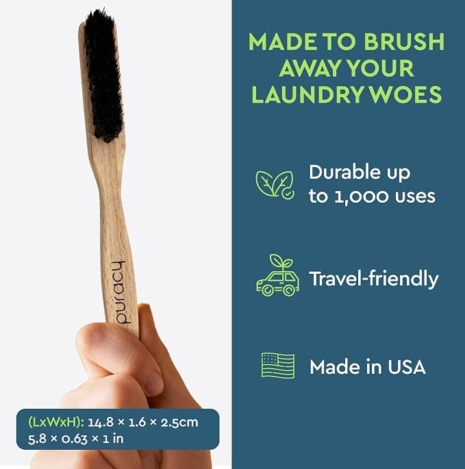 Puracy Natural Baby Laundry Stain Remover, Enzyme Odor Eliminator, Free & Clear 16 Fl Oz and Laundry Stain Remover Brush for Tough Stains, Effective Stain and Odor Eliminiation Bundle