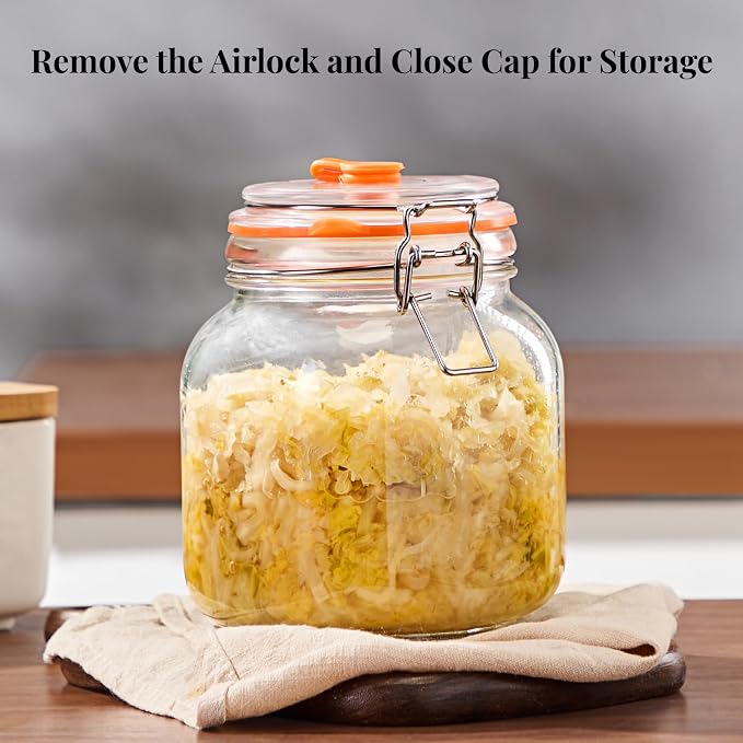 1L Wide Mouth Fermentation Jars, Pack of 2 Complete Fermenting Kit with Airlocks & Glass Weights for Sauerkraut, Kimchi & Pickles