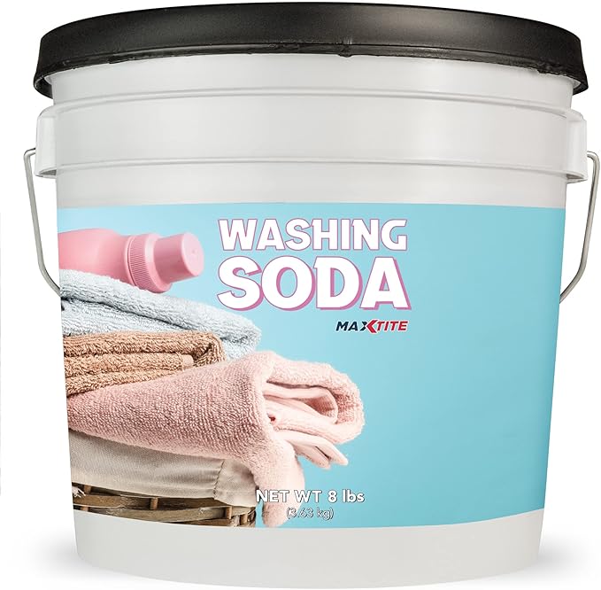 MAXTITE Washing Soda (8 lbs) - Natural Laundry Detergent Booster - Non-toxic, Unscented, Hypoallergenic 99.9% Pure Sodium Carbonate AKA Soda Ash Light Flakes - Convenient Easy-Open Resealable Pail