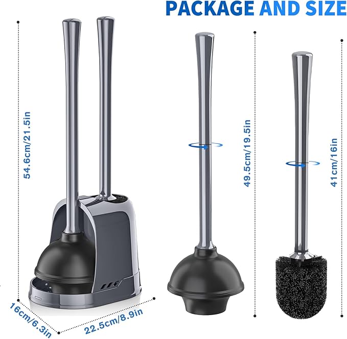 LOVLOY Toilet Plunger and Brush,2 Pack Bowl Brush and Heavy Duty Toilet Plunger Set with Ventilated Holder, 2-in-1 Toilet Brush and Plunger Combo for 5.3-inch Toilet DrainBathroom Cleaning