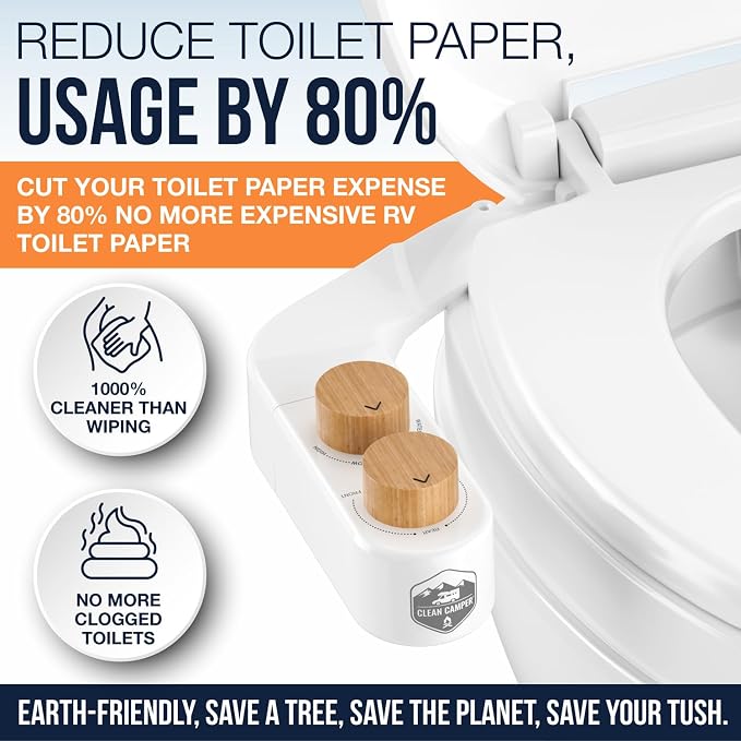 Clean Camper RV Bidet – Only Fits Thetford V, Thetford VI & SeaFlo Plastic Toilets – Not for Porcelain RV Toilets– Easy Install, Front & Rear Spray, Saves 80% TP – Best RV Bathroom Upgrade