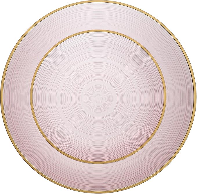 PLASTICPRO 64 Pieces Crystal Design Plastic Plates Combo Pack 7 inch and 10 inch Gold Rim Elegant Disposable Plates, Transparent Pink