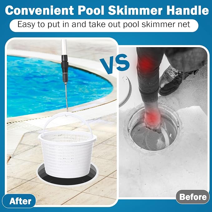 Lasnten 3 Pcs Pool Skimmer Basket for Inground Pool Skimmer Hook Extendable Filter Basket Filter Lid Lifting Hook for Cleaning Accessory Keep Hands Clean(8 Inch)