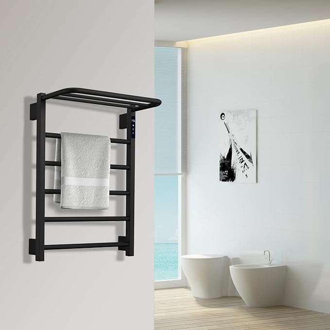 Heated Towel Racks for Bathroom, Hot Towel Warmer with 24hr Timer Stainless Steel Wall Mounted Electric Towel Warmers for Bathroom (Gold, 6-Bar)