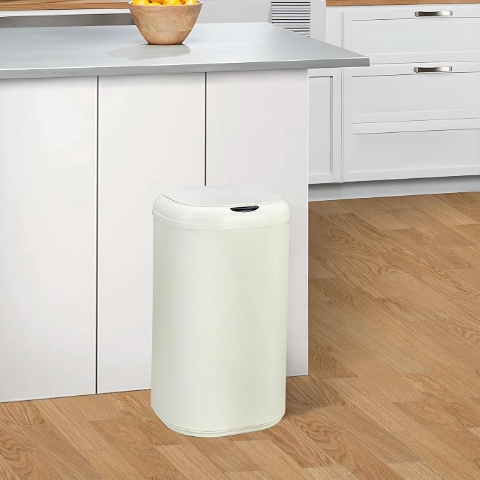 8 Gallon Automatic Sensor Kitchen Trash Can, Motion Sensor Garbage Bin, 30 Liter Touchless Smart Stainless Steel Waste Can with Lid for Bathroom Bedroom Office, Cream White