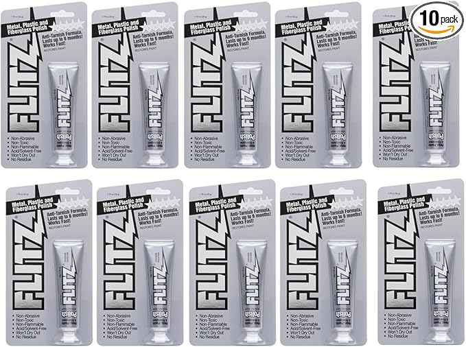 Flitz Metal Polish Paste - 1.76oz USA-Made Polish for Solid Chrome, Stainless Steel, & Aluminum - Non-Abrasive for Light Oxidation - Requires Manual Buffing - Not for Plated/Coated Surfaces (10 Pack)