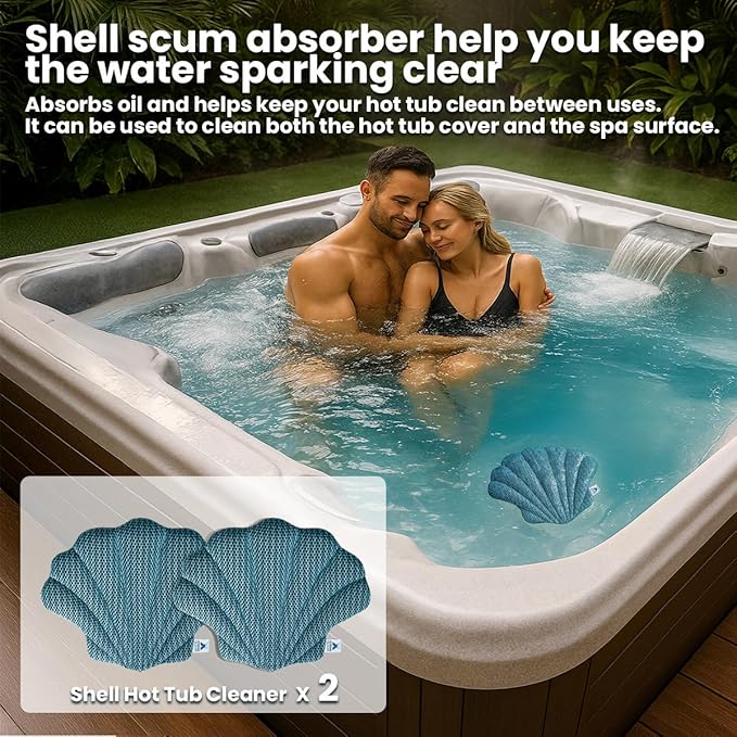 Hot Tub Scum Absorber for Spa & Pool – Oil Absorbing Clean Pad, Hot Tub Accessories for Adults, Scum Remover for Hot Tub Cleaner, Spa Scum Sponge for Oil, Foam (Seashell)