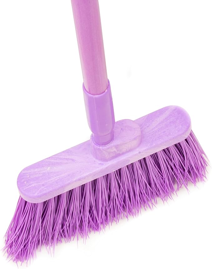 SPARTA 41083EC68 Plastic Color Coded Broom, Unflagged Bristles, Long Broom With Angled Head For Small Debris Cleaning, 56 Inches, Purple