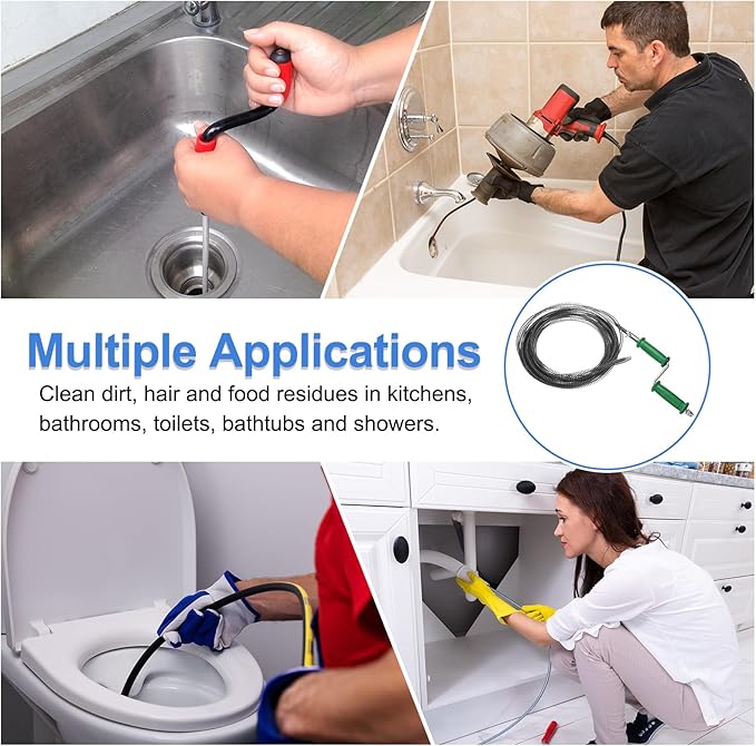 HARFINGTON Plumbing Drain Auger 3/8" (10mm) Dia. 39.4ft Manual Toilet Snake Flexible Drain Cleaner Tool with Drill Connector Spring Unclog Hair for Bathroom Kitchen Toilet Bathtub Sewer Sink