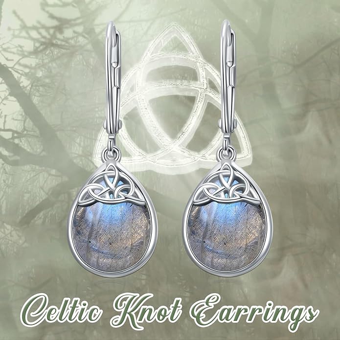 PELOVNY Celtic Knot Filigree Earrings for Women 925 Sterling Silver Moss Agate/Birthstone Infinity Earrings Birthday Christmas Jewelry Gifts for Mom Daughter Wife Sister