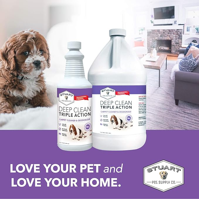 Stuart Pet Supply Co. Professional Strength Deep Clean (Gal.) 3X Carpet Cleaner Solution & Deodorizer, Concentrated Encapsulating Carpet Shampoo, Pet Odor & Dirty Carpet Cleaning Solution 128 fl oz.