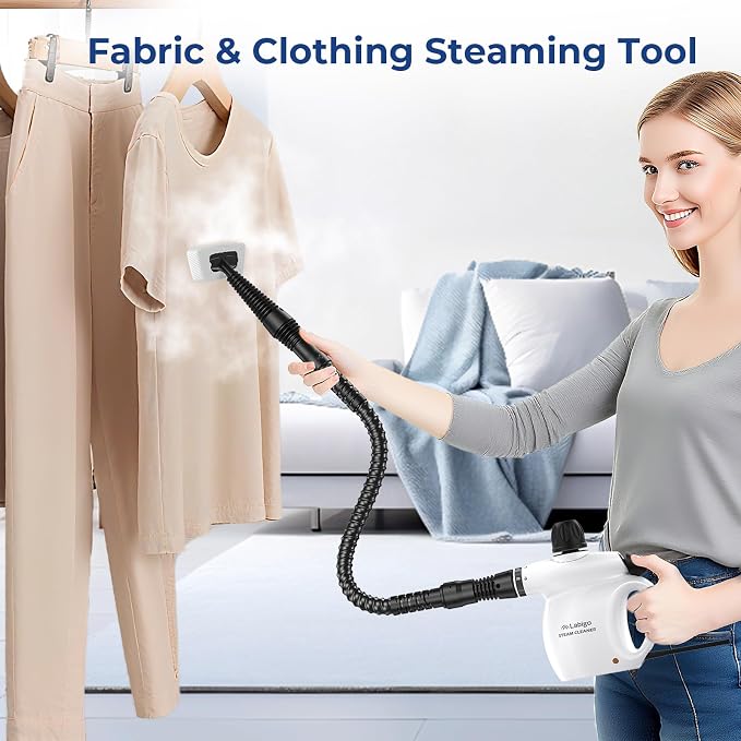 LABIGO Handheld Steam Cleaner, 13pcs Multi-Purpose Pressurized Natural Cleaning Steamer, Portable Steamer for Cleaning Home, Grout, Kitchen, Car, Window, Upholstery, Bathroom and Clothes