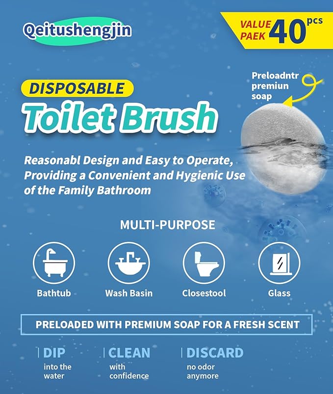 Pack of 40 Disposable Toilet Brush Refills, Designed Exclusively for Automatic pop-up Toilet Brushes. Toilet Brush Refills (Ocean Scent). Not Compatible with Electric Toilet Brushes.(40white)