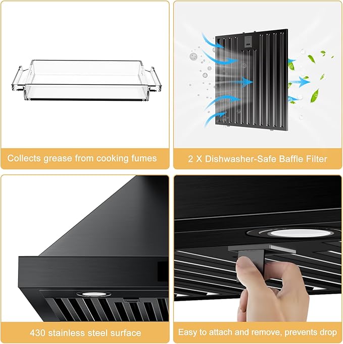 30 inch Range Hood Wall Mount, 1200 CFM with 4-Speed Gesture Sensing & Touch Control, Stainless Steel Ducted Kitchen Stove Vent Hoods with 2 LED Lights, Time Setting, Dishwasher-Safe Baffle Filters