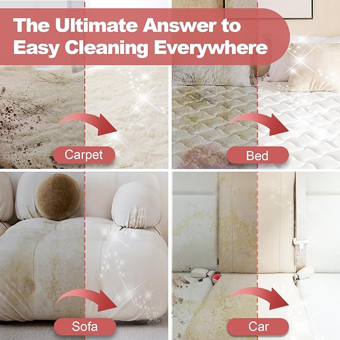 Upholstery Carpet Cleaner Machine, MUJERBAY Portable Spot & Stain Cleaner Shampooer, 360°Universal Wheels & Handle, 1.18-inch Deep Cleaning Machine for Couch, Stairs, Car & Messes.