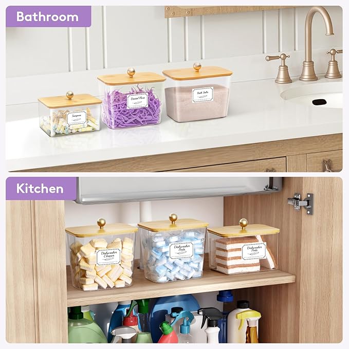 Lifewit Laundry Pods Container with Lid, Dryer Sheet Holder, Room Organization Storage for Coffee Pods Kcup Washing Powder, Scent Booster Beads, 2600 +2000ml/0.53+0.7gal,Natural,4 Pcs