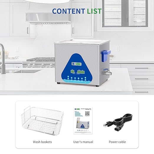 DK SONIC Ultrasonic Cleaner 10L,240W Industrial Ultrasonic Parts Cleaner with Heater&Timer, Digital Control&Basket, Multiple Functions for Motorcycle Engines,Carburetors, Chains