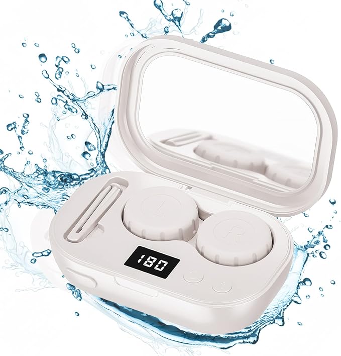 Portable Ultrasonic Contact Lens Cleaner with USB Charger - Fit Disposable Soft, Colored & RGP Lenses - Travel & Home (White)