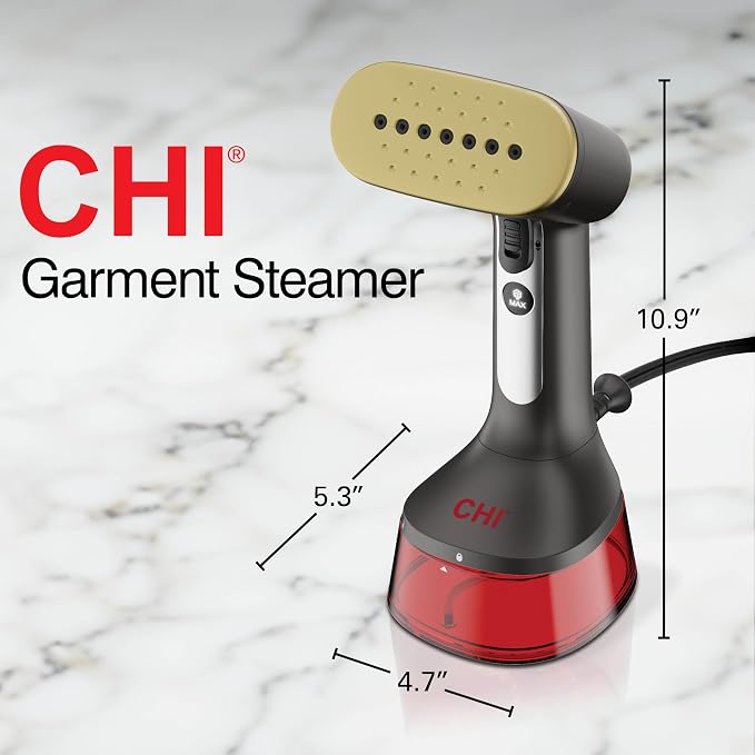 CHI Handheld Garment Steamer for Clothes, 1600W, 20-Minutes Steam Time, 300ml Water Tank, 2 Steam Modes, Portable, Fabric Brush, Ergonomic Handle, 10' Cord