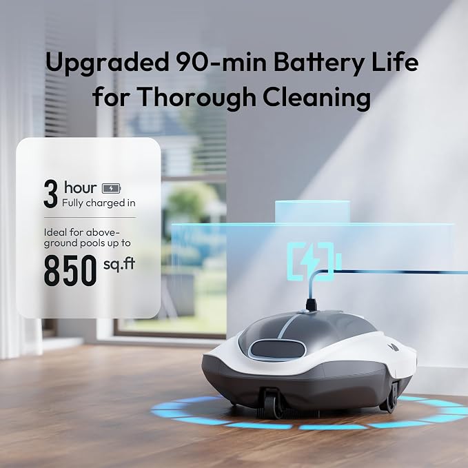 Bubot 300P Above Ground Pool Vcuum, Cordless Robotic Pool Cleaner with Powerful Suction, DirtLock Tech 2.0, Smart Sensor, Double Filtering, Fast Charging, Up to 850 Sq.Ft, Light Grey