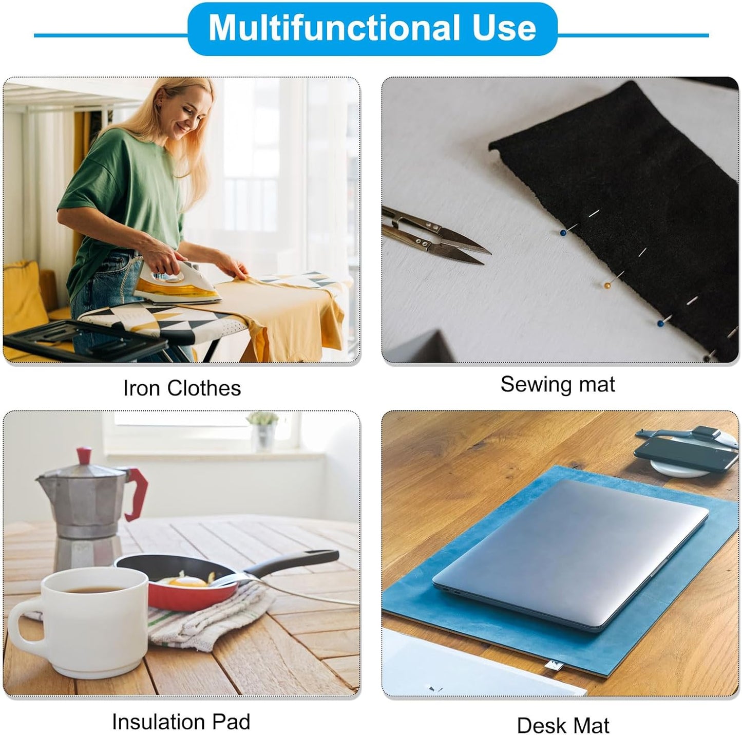 PATIKIL Wool Pressing Mat, 24" x 17" Wool Ironing Pad Blanket 0.5" Thickened Heat Resistant Quilting Ironing Pad for Quilters Sewing Craft, Grey