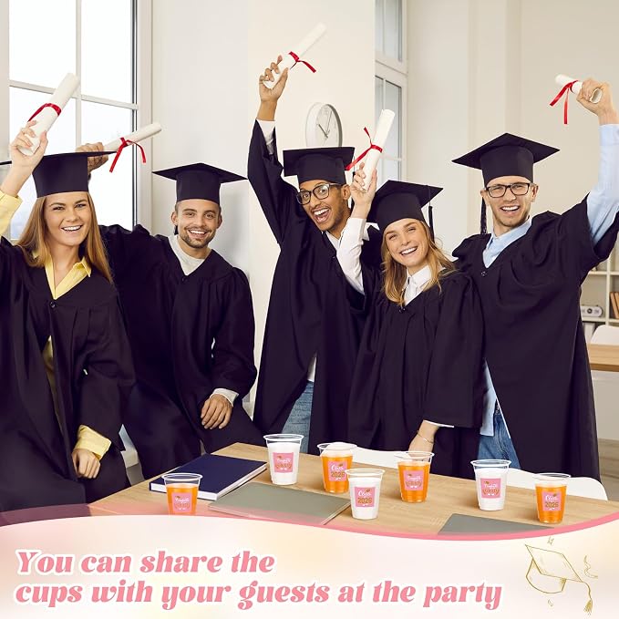 Amyhill 60 Pack 12oz Graduation Cups 2026 Graduation Decorations Disposable Plastic Cups Sturdy&Durable Drinkware for Class of 2026 Decorations Congrats Grad Party Favors Supplies (Pink)