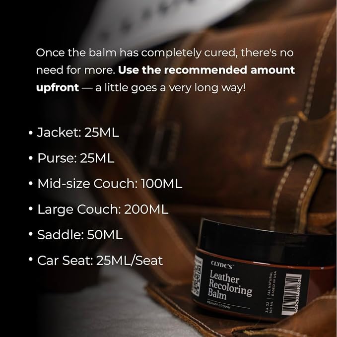 Clyde's™ Leather Company Leather Recoloring Balm – Color Restore & Scratch Repair Kit for Faded Leather Furniture, Car Seats, Sofa & Vinyl | 23 Colors | Non-Toxic Dye
