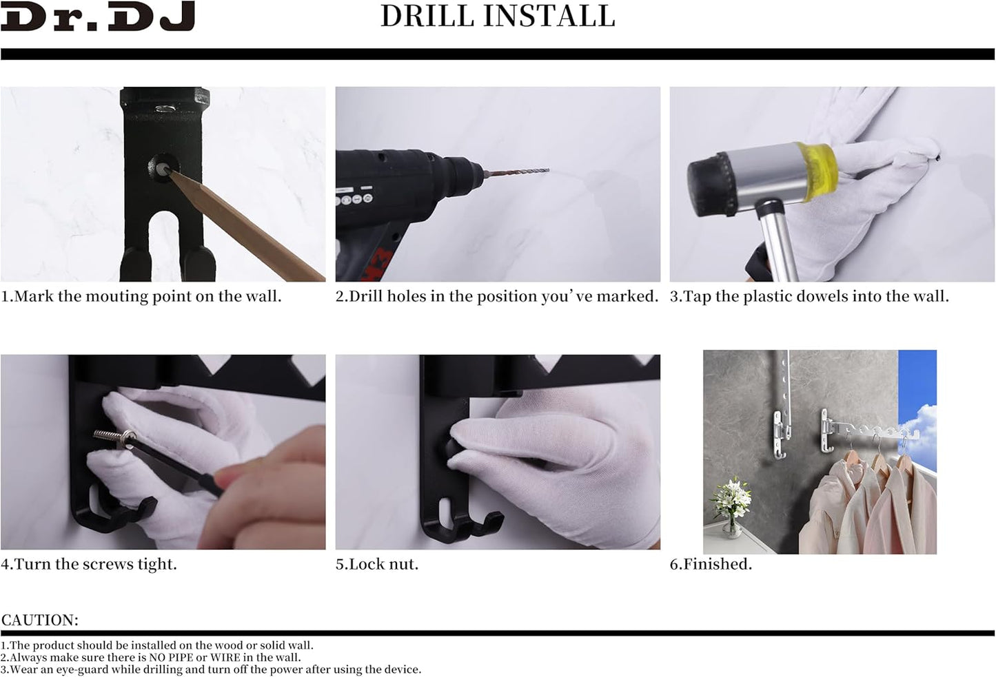 Dr.DJ Wall Hanger for Clothes, Coat Hanger Wall Mounted Silver Retractable Clothes Drying Organizer Rack Garment Hooks Aluminium Folding Indoor Space Save (2 Racks) Silver