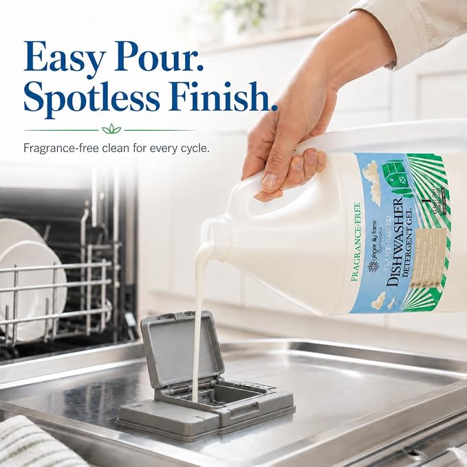 Ginger Lily Farms Plant-Based Dishwasher Detergent Gel, Fragrance-Free, 1 Gallon Refill (Pack of 4), Eco-Friendly, 100% Vegan & Cruelty-Free