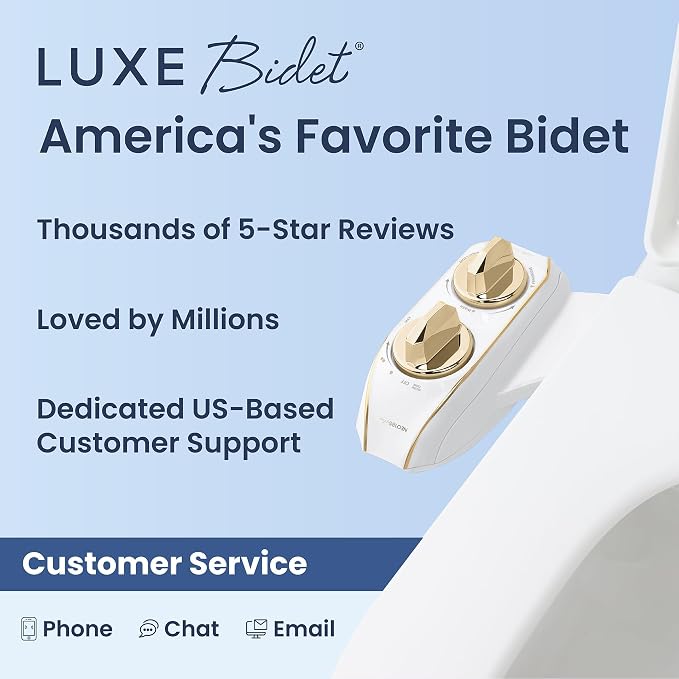 LUXE Bidet NEO 185 Plus - Dual Nozzle, Non-Electric Bidet Attachment for Toilet Seat, Patented Slide-In Install, 360° Self-Clean, EZ-Lift to Clean, Feminine & Rear Wash (Gold)