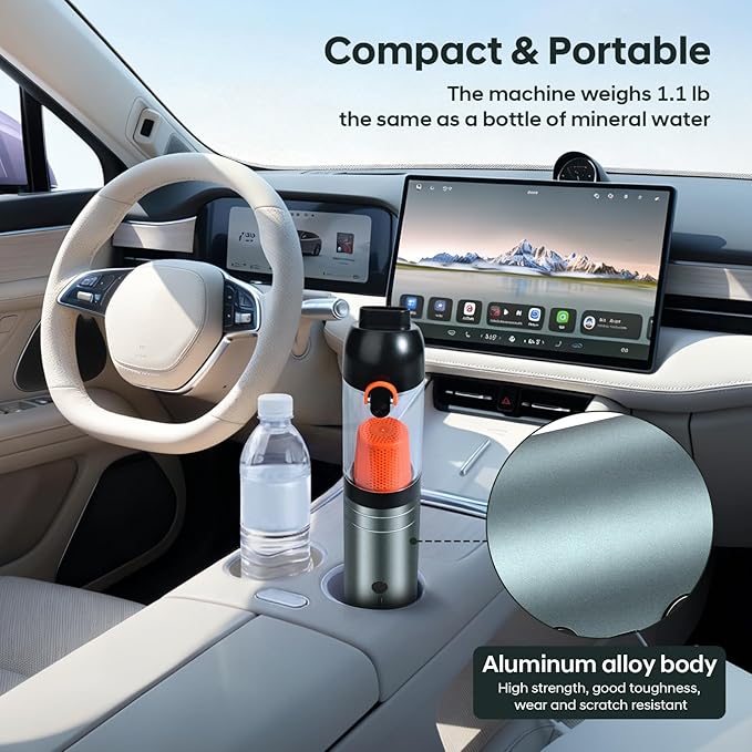 7-in-1 Aluminum Alloy Wireless Car Vacuum Cleaner, 20kPa Strong Suction Handheld Vacuum, Portable with Smart Digital Display, 2 Suction Modes for Car, Desk, Keyboard and Small Spaces(Cyan)