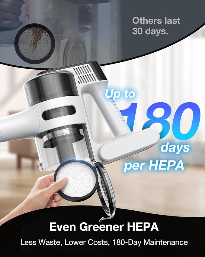 Maircle Cordless Stick Vacuum Cleaner for Home, Lightweight Rechargeable Vacuum with 55min Runtime, Powerful Suction, Green LED Headlight, 9-in-1 Pet Hair Carpet & Hardwood Floor Cleaner