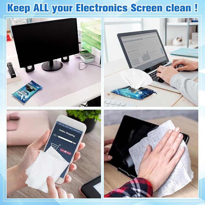 Threlaco 240 Wipes/12 Pack Electronic Cleaning Wipes, Pre-Moistened Screen Wipes for TVs, Computer, Monitor, Phones and Other Electronics, Resealable for a Freshness Lock, No Scratches, No Steaks