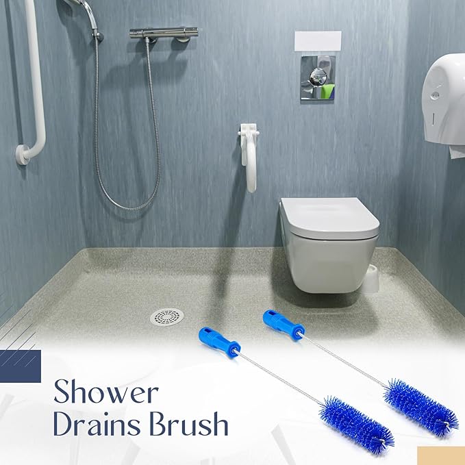 Baderke 2 Pieces Drain Brush Pipe Cleaning Tube Brushes 19.7 Inch Plastic Shower Pipe Flexible Cleaning Tool(Blue,19.7 x 1.5 Inch)