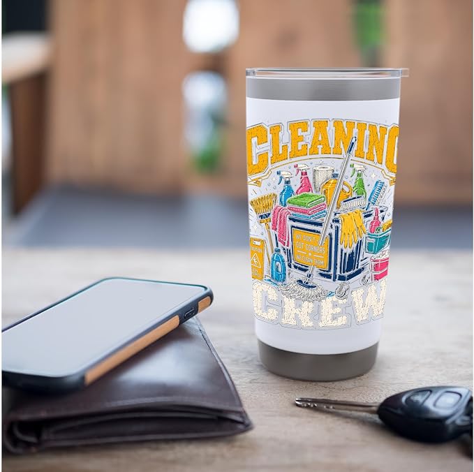Cleaning Crew Funny Custodian Teamwork Gifts for Men Women Stainless Steel Insulated Tumbler
