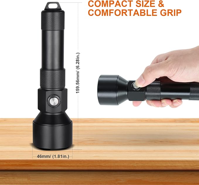 ND22 Dive Light - 1300 Lumens Compact Bright Scuba Diving Torch, IP68 Waterproof Submersible Flashlight with 8-Degree Focused Narrow Beam for Underwater Exploration