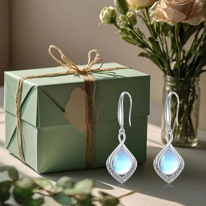 PELOVNY Celtic Knot Filigree Earrings for Women 925 Sterling Silver Moss Agate/Birthstone Infinity Earrings Birthday Christmas Jewelry Gifts for Mom Daughter Wife Sister