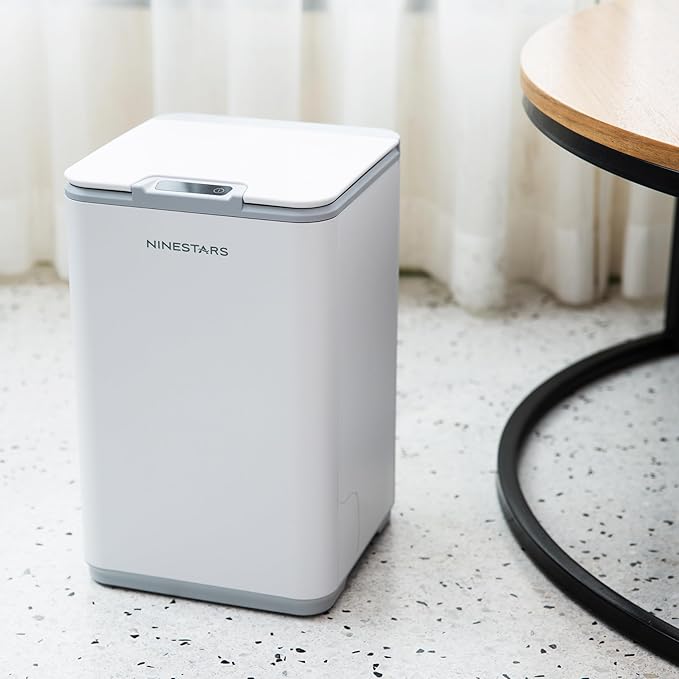 NINIESTARS DZT-10-35, 2.6 GAL / 10L, White Plastic, Square Shape, Motion Sensor Trash CAN